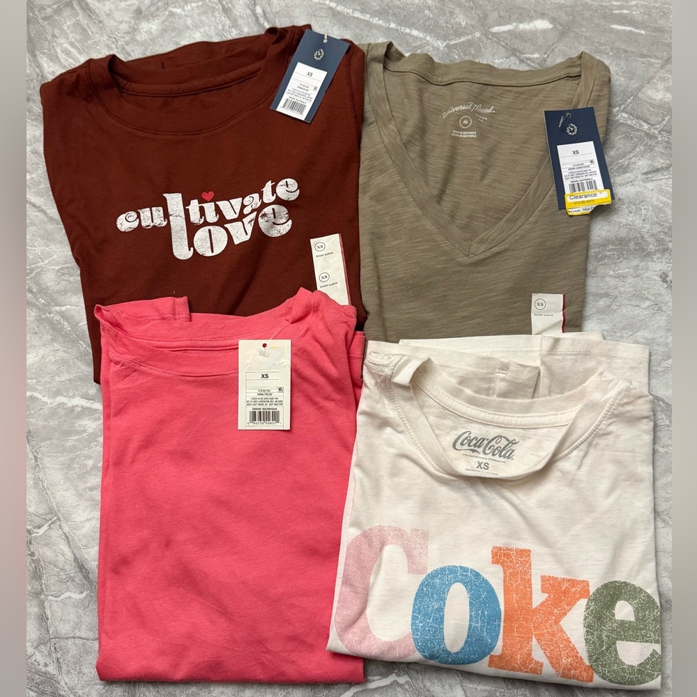 Set of 4 Women's Short Sleeve Tees - Brown, Pink, White, Tan